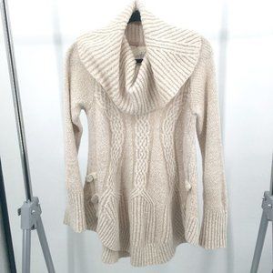 Anthro Angel Of The North Chunky Wool-Blend Cowl Neck Tunic Sweater S Tan/Beige